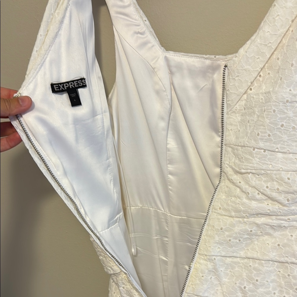 Express Rouched Eyelet White Mini Dress - Picture 12 of 16
